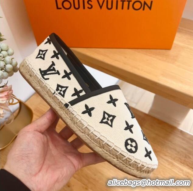 Perfect Louis Vuitton Starboard Flat Espadrilles in Monogram Embroidered Cotton Beige/Black 711147