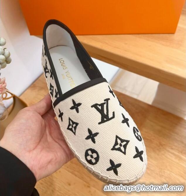 Perfect Louis Vuitton Starboard Flat Espadrilles in Monogram Embroidered Cotton Beige/Black 711147