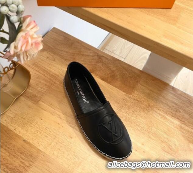 Hot Style Louis Vuitton Starboard Flat Espadrilles in Calf Leather with LV Circle Black 711151