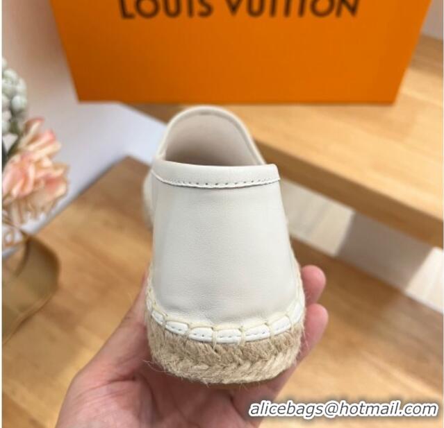 Shop Duplicate Louis Vuitton Starboard Flat Espadrilles in Calf Leather with LV Circle White 711153