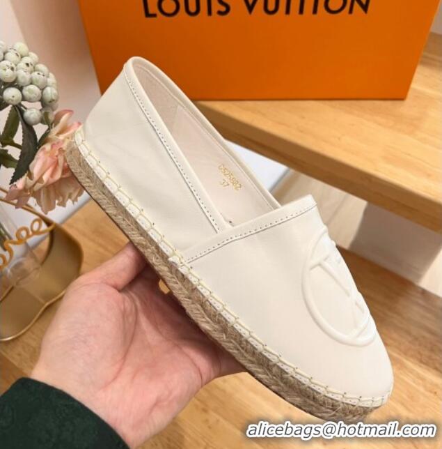 Shop Duplicate Louis Vuitton Starboard Flat Espadrilles in Calf Leather with LV Circle White 711153