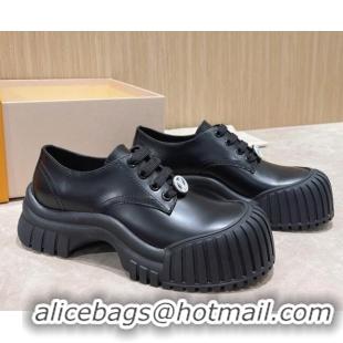 Trendy Design Louis Vuitton Ruby Flat Derby Lace-up Shoes in Glazed Leather Black 712008