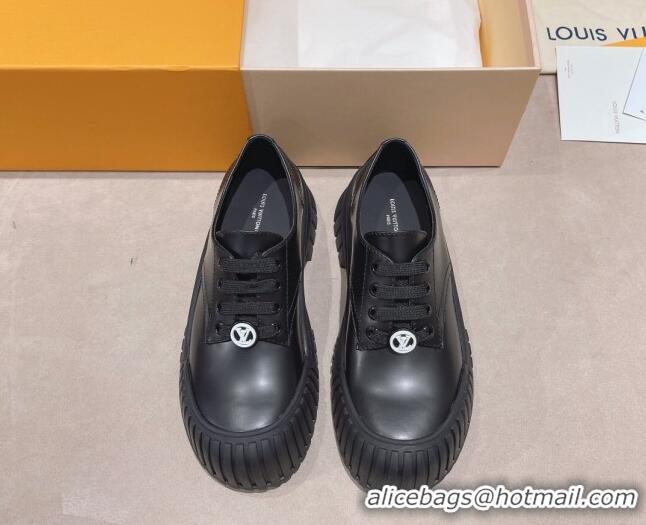 Trendy Design Louis Vuitton Ruby Flat Derby Lace-up Shoes in Glazed Leather Black 712008