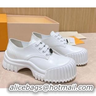 Shop Duplicate Louis Vuitton Ruby Flat Derby Lace-up Shoes in Glazed Leather White 712009