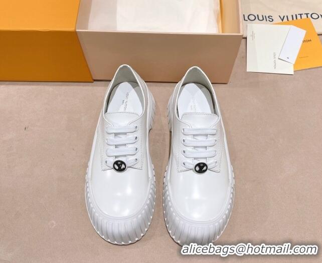 Shop Duplicate Louis Vuitton Ruby Flat Derby Lace-up Shoes in Glazed Leather White 712009