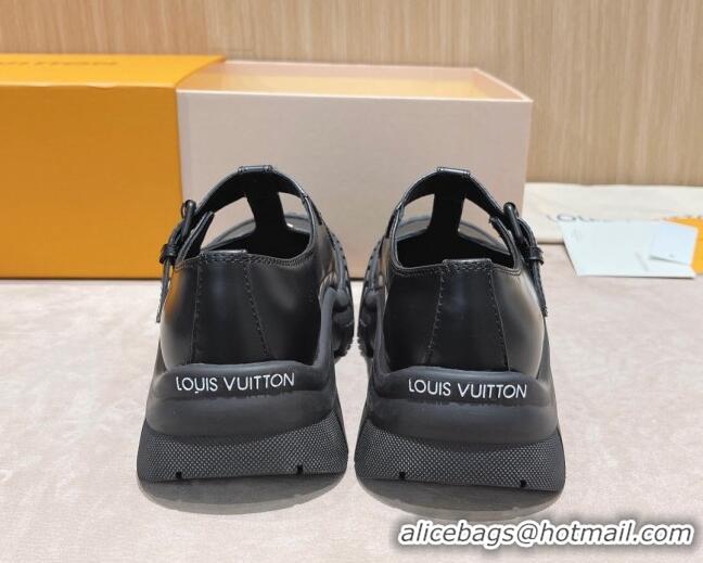 Pretty Style Louis Vuitton Ruby Flat Derby Mary Jane Shoes in Glazed Leather Black 712011