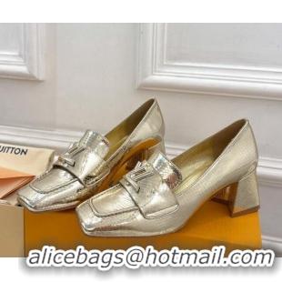 Best Product Louis Vuitton Shake Loafers 5.5cm in Metallic Snakeskin-Like Leather Gold 718070