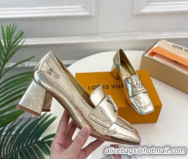 Best Product Louis Vuitton Shake Loafers 5.5cm in Metallic Snakeskin-Like Leather Gold 718070