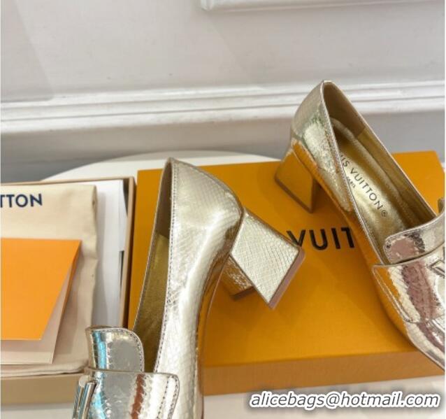 Best Product Louis Vuitton Shake Loafers 5.5cm in Metallic Snakeskin-Like Leather Gold 718070