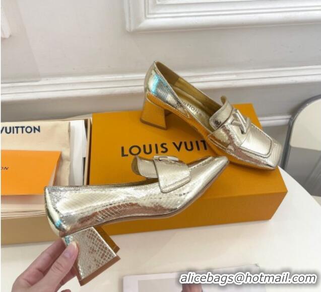 Best Product Louis Vuitton Shake Loafers 5.5cm in Metallic Snakeskin-Like Leather Gold 718070