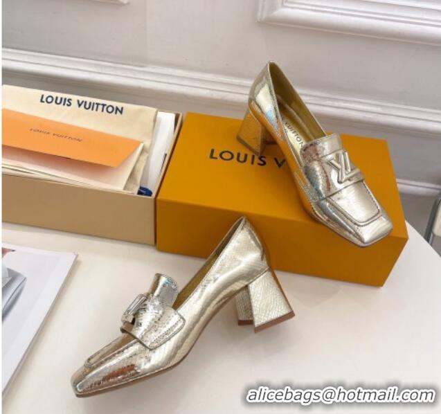 Best Product Louis Vuitton Shake Loafers 5.5cm in Metallic Snakeskin-Like Leather Gold 718070