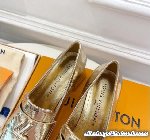 Best Product Louis Vuitton Shake Loafers 5.5cm in Metallic Snakeskin-Like Leather Gold 718070