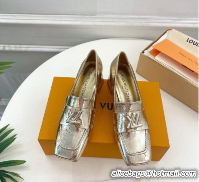 Best Product Louis Vuitton Shake Loafers 5.5cm in Metallic Snakeskin-Like Leather Gold 718070