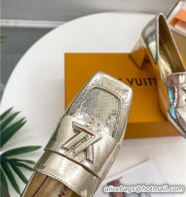 Best Product Louis Vuitton Shake Loafers 5.5cm in Metallic Snakeskin-Like Leather Gold 718070