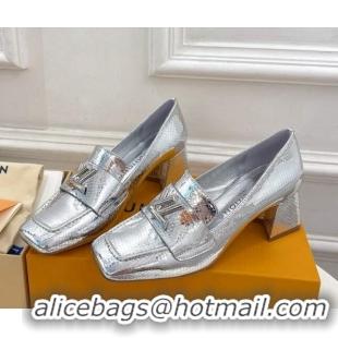 Top Grade Louis Vuitton Shake Loafers 5.5cm in Metallic Snakeskin-Like Leather Silver 718072