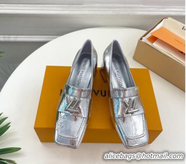 Top Grade Louis Vuitton Shake Loafers 5.5cm in Metallic Snakeskin-Like Leather Silver 718072