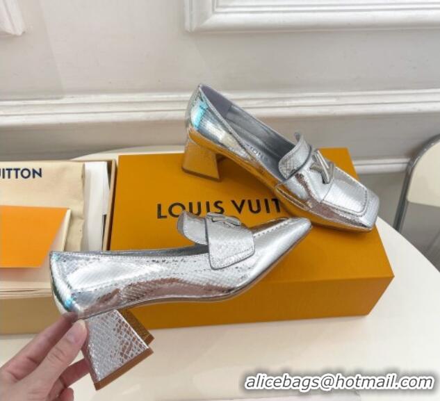 Top Grade Louis Vuitton Shake Loafers 5.5cm in Metallic Snakeskin-Like Leather Silver 718072