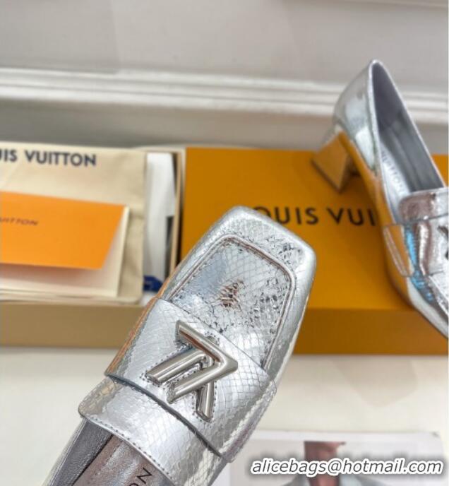 Top Grade Louis Vuitton Shake Loafers 5.5cm in Metallic Snakeskin-Like Leather Silver 718072