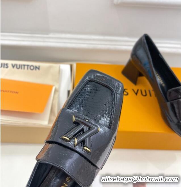 Purchase Louis Vuitton Shake Loafers 5.5cm in Snakeskin-Like Leather Black 718073