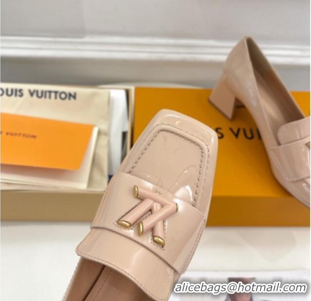 Good Looking Louis Vuitton Shake Loafers 5.5cm in Patent Leather Nude 718075