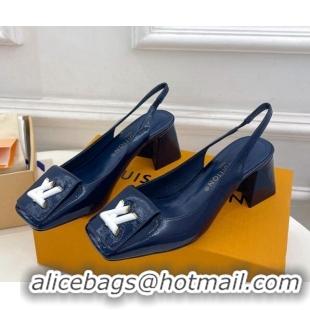 Best Price Louis Vuitton Shake Slingback Pumps 5.5cm in Epi Patent Leather Navy Blue 718077