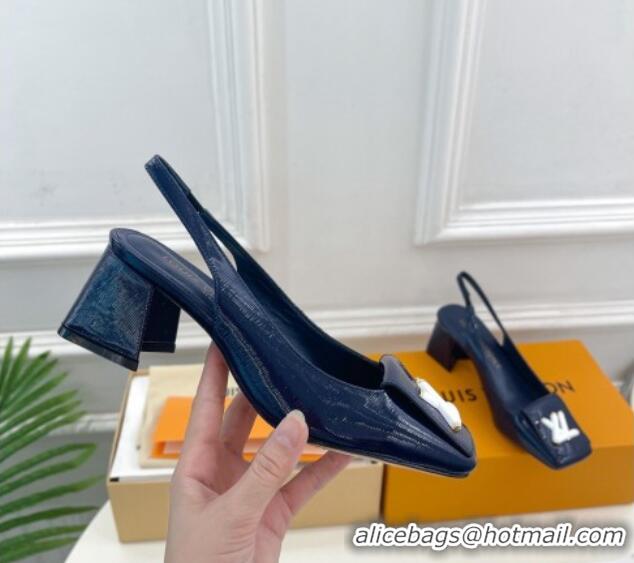 Best Price Louis Vuitton Shake Slingback Pumps 5.5cm in Epi Patent Leather Navy Blue 718077