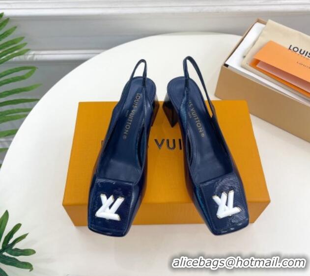 Best Price Louis Vuitton Shake Slingback Pumps 5.5cm in Epi Patent Leather Navy Blue 718077