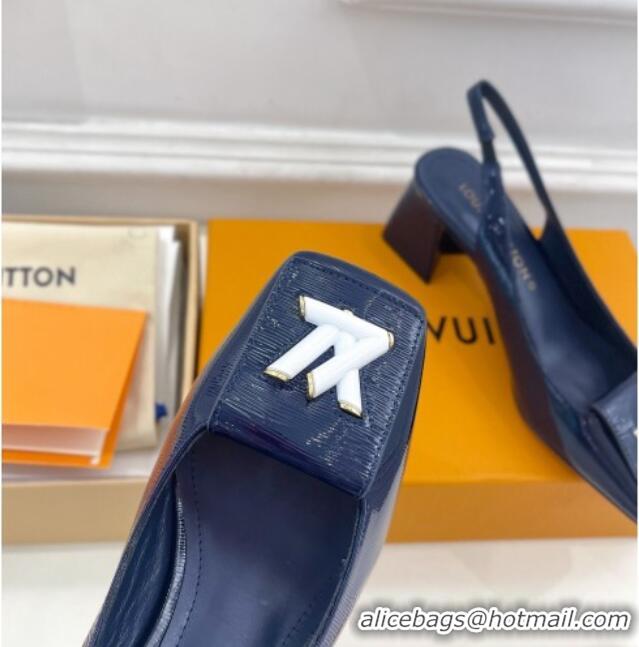 Best Price Louis Vuitton Shake Slingback Pumps 5.5cm in Epi Patent Leather Navy Blue 718077