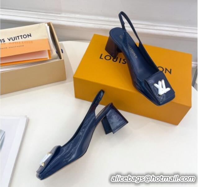 Best Price Louis Vuitton Shake Slingback Pumps 5.5cm in Epi Patent Leather Navy Blue 718077