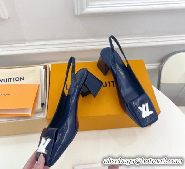 Best Price Louis Vuitton Shake Slingback Pumps 5.5cm in Epi Patent Leather Navy Blue 718077