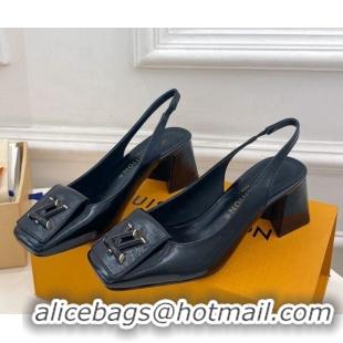 Low Cost Louis Vuitton Shake Slingback Pumps 5.5cm in Epi Patent Leather Black 718078