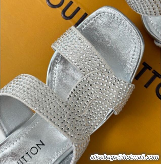 Cheap Price Louis Vuitton Sparkle Crystal Allover Slide Sandals 9.5cm Silver 0719047