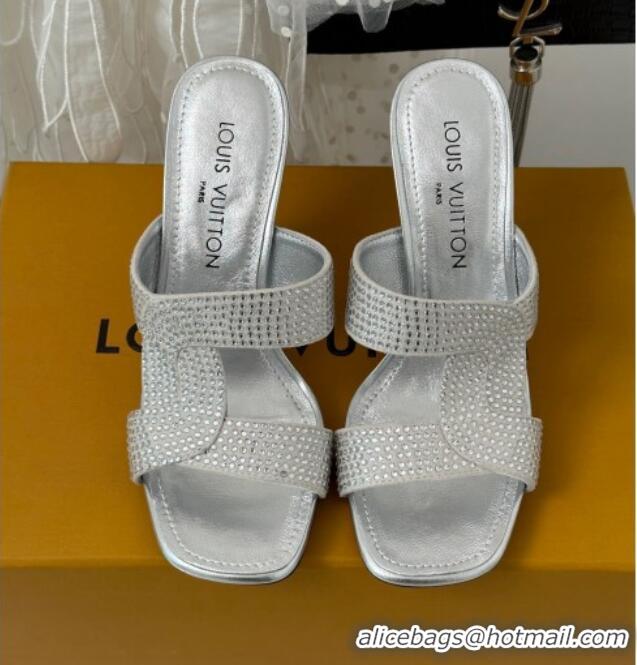 Cheap Price Louis Vuitton Sparkle Crystal Allover Slide Sandals 9.5cm Silver 0719047