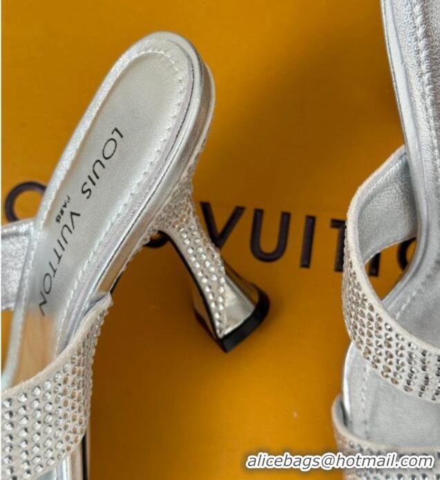 Cheap Price Louis Vuitton Sparkle Crystal Allover Slide Sandals 9.5cm Silver 0719047