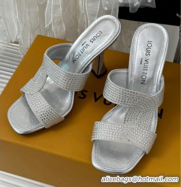 Cheap Price Louis Vuitton Sparkle Crystal Allover Slide Sandals 9.5cm Silver 0719047