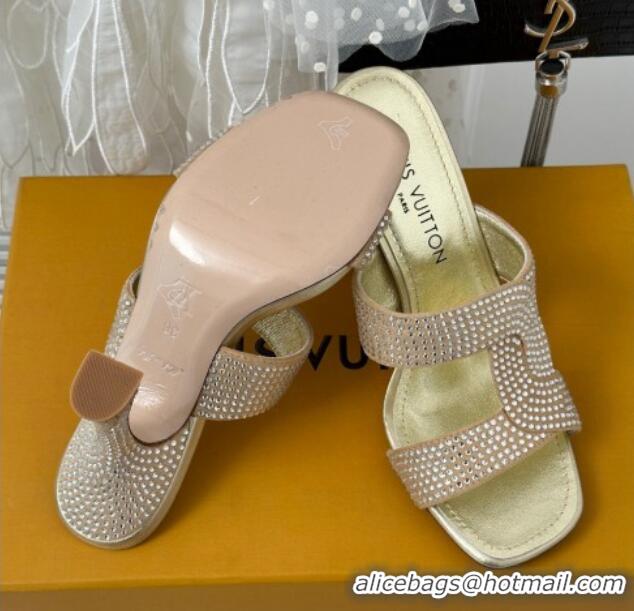 Classic Hot Louis Vuitton Sparkle Crystal Allover Slide Sandals 9.5cm Nude 719048