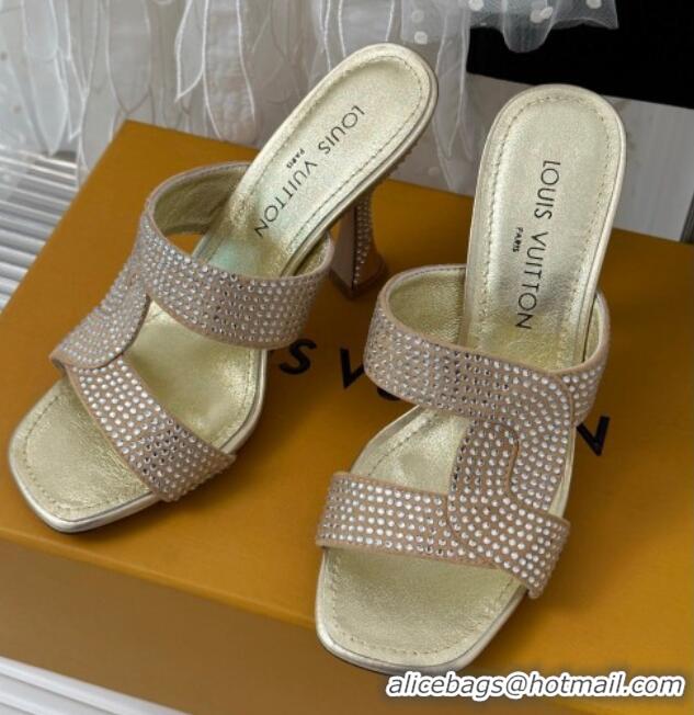 Classic Hot Louis Vuitton Sparkle Crystal Allover Slide Sandals 9.5cm Nude 719048