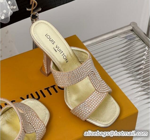 Classic Hot Louis Vuitton Sparkle Crystal Allover Slide Sandals 9.5cm Nude 719048