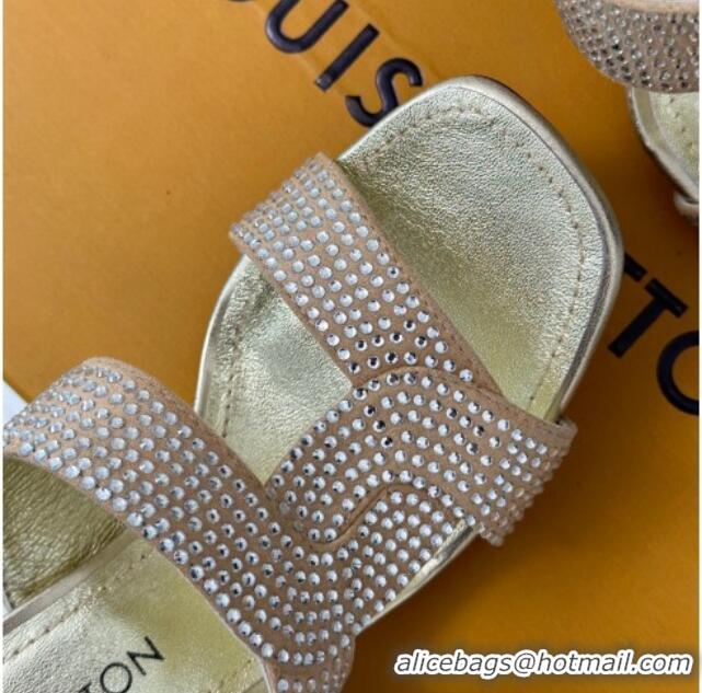 Classic Hot Louis Vuitton Sparkle Crystal Allover Slide Sandals 9.5cm Nude 719048