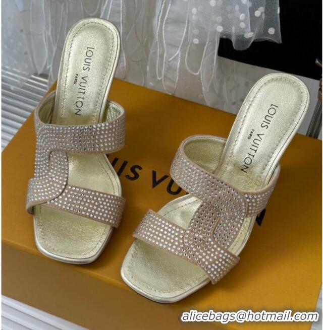 Classic Hot Louis Vuitton Sparkle Crystal Allover Slide Sandals 9.5cm Nude 719048