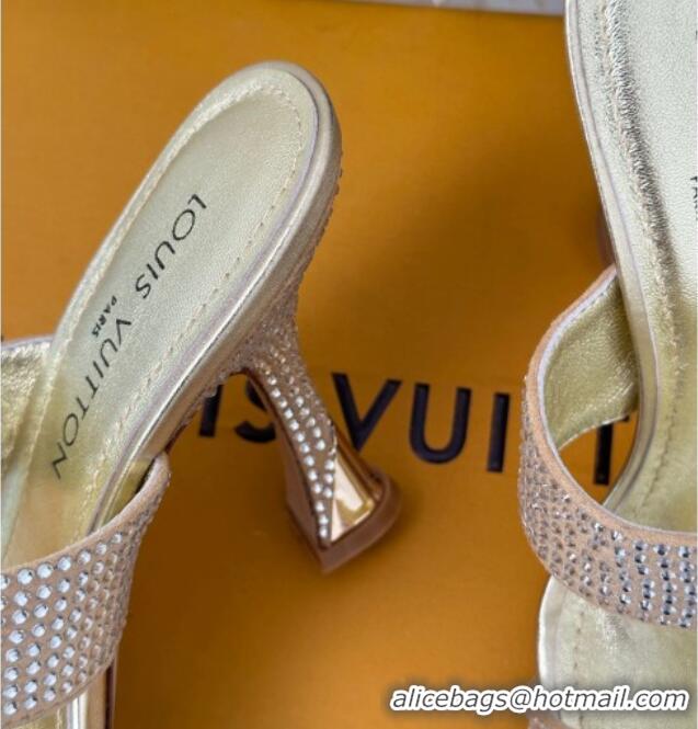 Classic Hot Louis Vuitton Sparkle Crystal Allover Slide Sandals 9.5cm Nude 719048