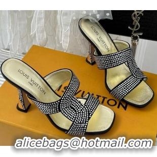 Perfect Louis Vuitton Sparkle Crystal Allover Slide Sandals 9.5cm Black 719049