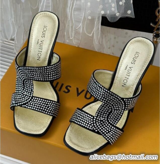 Perfect Louis Vuitton Sparkle Crystal Allover Slide Sandals 9.5cm Black 719049