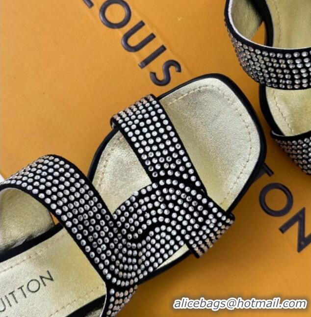 Perfect Louis Vuitton Sparkle Crystal Allover Slide Sandals 9.5cm Black 719049