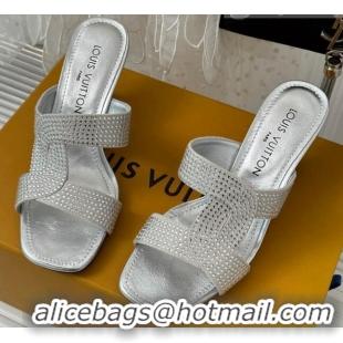 Luxury Discount Louis Vuitton Sparkle Crystal Allover Slide Sandals 6.5cm Silver 719050