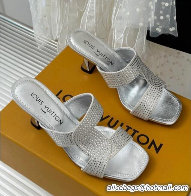 Luxury Discount Louis Vuitton Sparkle Crystal Allover Slide Sandals 6.5cm Silver 719050