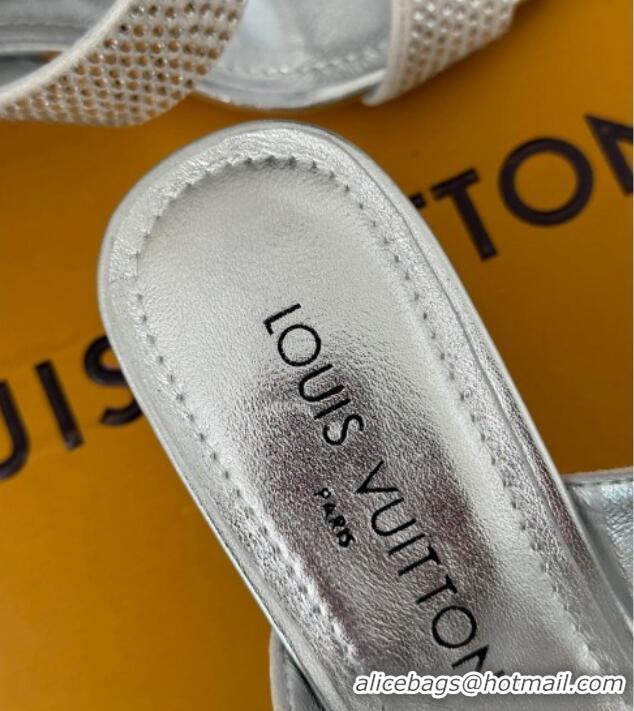 Luxury Discount Louis Vuitton Sparkle Crystal Allover Slide Sandals 6.5cm Silver 719050