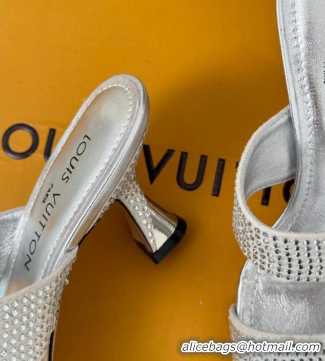 Luxury Discount Louis Vuitton Sparkle Crystal Allover Slide Sandals 6.5cm Silver 719050