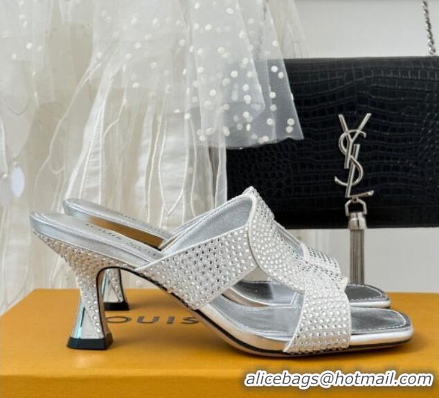 Luxury Discount Louis Vuitton Sparkle Crystal Allover Slide Sandals 6.5cm Silver 719050