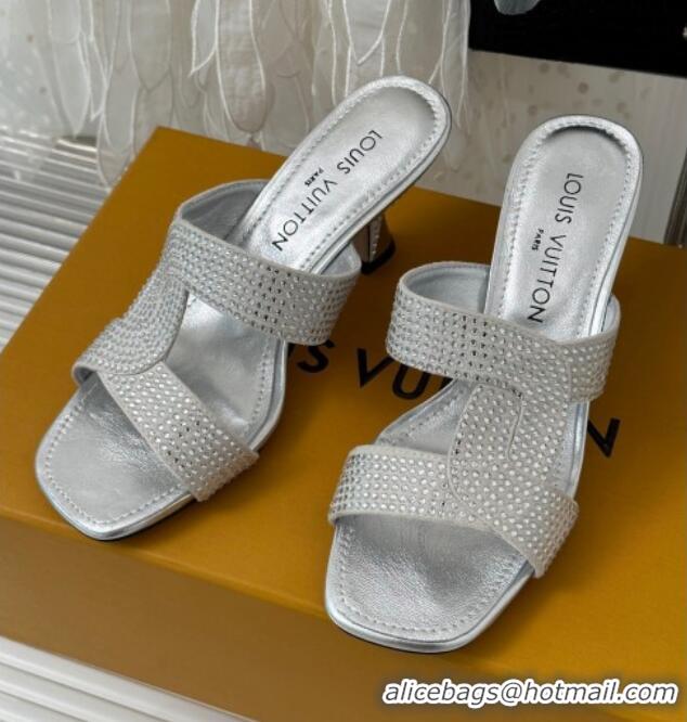 Luxury Discount Louis Vuitton Sparkle Crystal Allover Slide Sandals 6.5cm Silver 719050